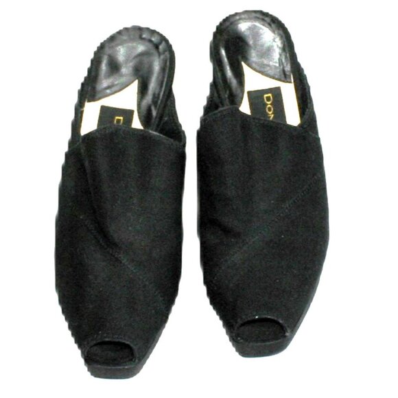 Vintage Black Linen Donna Karan NY Open Toe Wedge Heels – Size 5 – Houte Couture - Picture 2 of 6